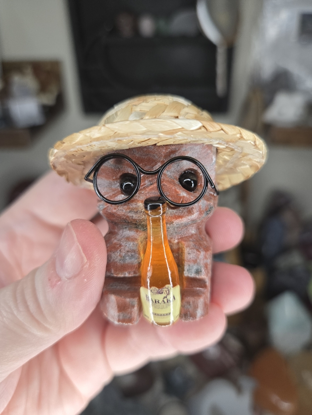 Red Zebra Jasper Alcohol Straw Hat Glasses Crystal Buddy